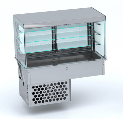 CombiSteel EINBAUKÜHLVITRINE ECKIG – MIT ROLLVORHANG 4/1 GN