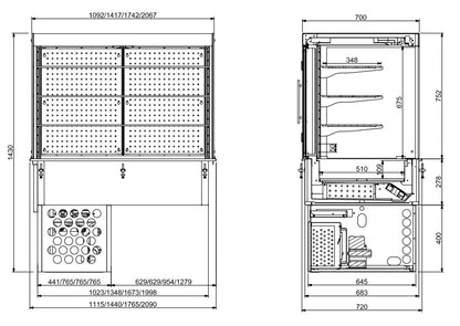 CombiSteel EINBAUKÜHLVITRINE ECKIG – MIT ROLLVORHANG 4/1 GN