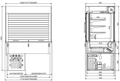 CombiSteel EINBAUKÜHLVITRINE ECKIG – MIT JALOUSIE 4/1 GN