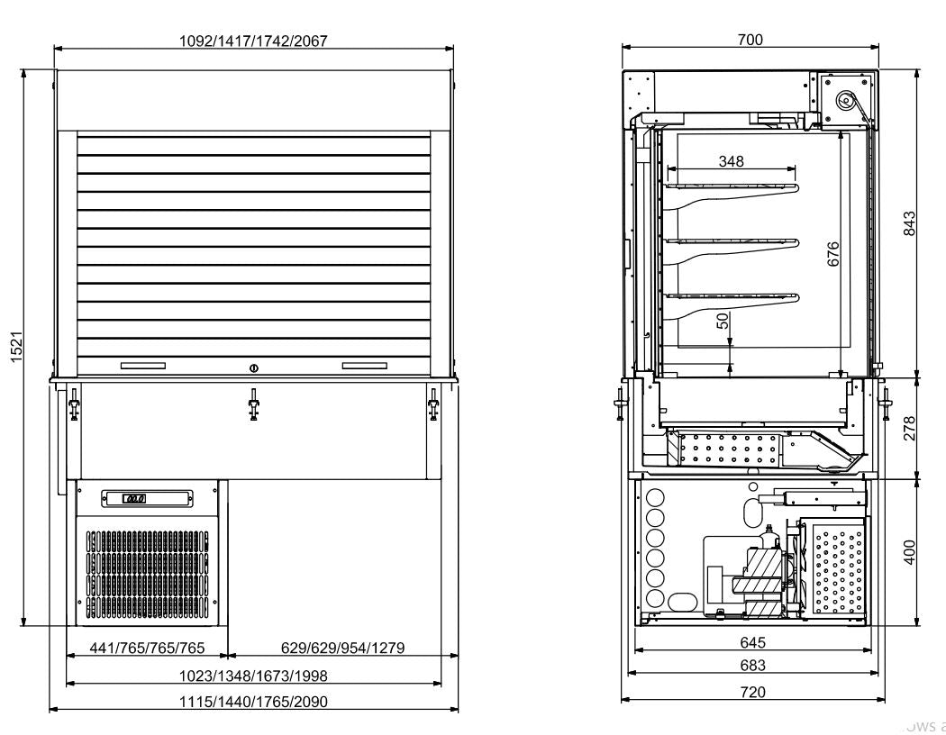CombiSteel EINBAU WANDMODELL KÜHLVITRINE ECKIG  - MIT JALOUSIE 4/1 GN