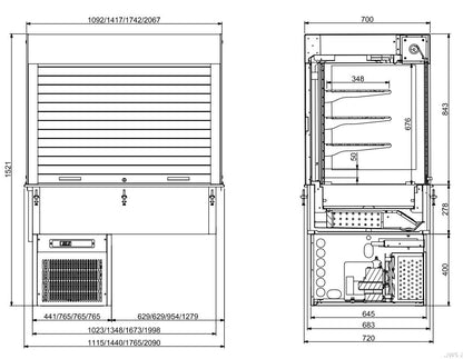 CombiSteel EINBAU WANDMODELL KÜHLVITRINE ECKIG  - MIT JALOUSIE 4/1 GN