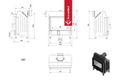 Kratki Kamineinsatz aus Stahl KRATKI ZIBI 11 kW Ø 180 schwarz Verkleidung