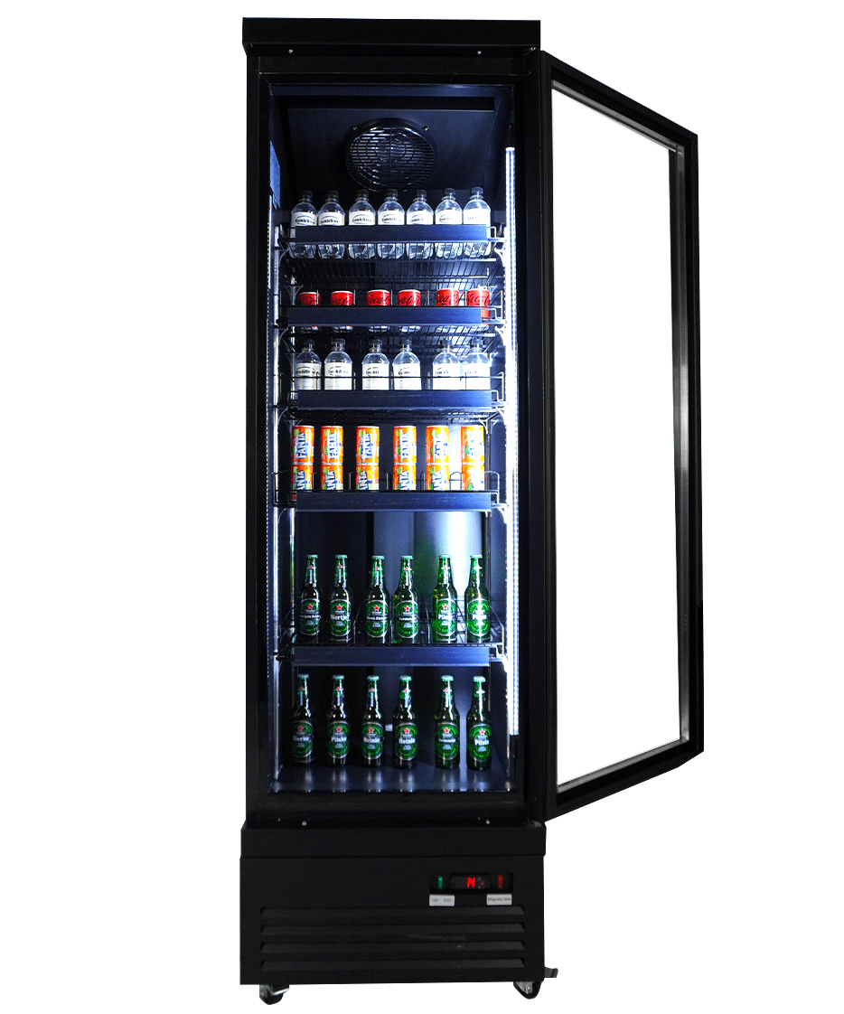 CombiSteel KÜHLSCHRANK 1 GLASTÜR SCHWARZ CEB-500R BL