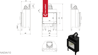 Kratki Kamineinsatz aus Stahl KRATKI NADIA 10 kW Ø 200 schwarz Verkleidung
