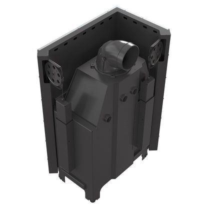 Kratki Kamineinsatz KRATKI MBO links 15 kW Ø 200 mit Schiebetür gebogenes Glas schwarz Verkleidung