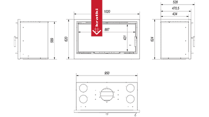 Kratki Kamin-Kassette KRATKI ARKE 95 14 kW Ø 200 schwarz Verkleidung