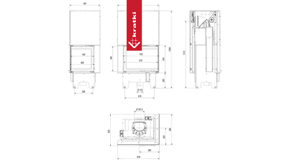 Kratki Kamineinsatz KRATKI VNP 700/480 12 kW Ø 200 mit Schiebetür schwarz Verkleidung