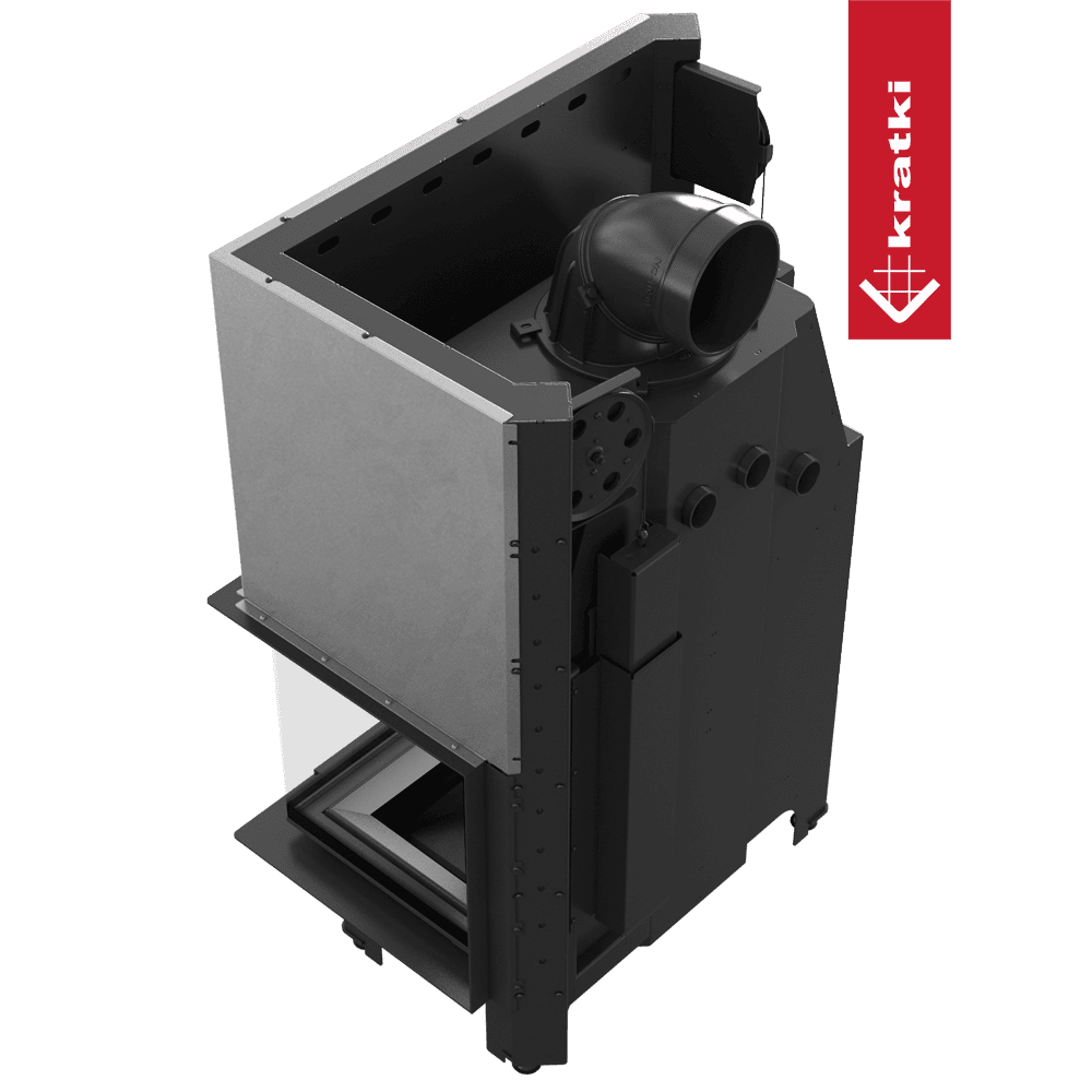 Kratki Kamineinsatz aus Stahl KRATKI MBO rechts 15 kW Ø 200 schwarz Verkleidung