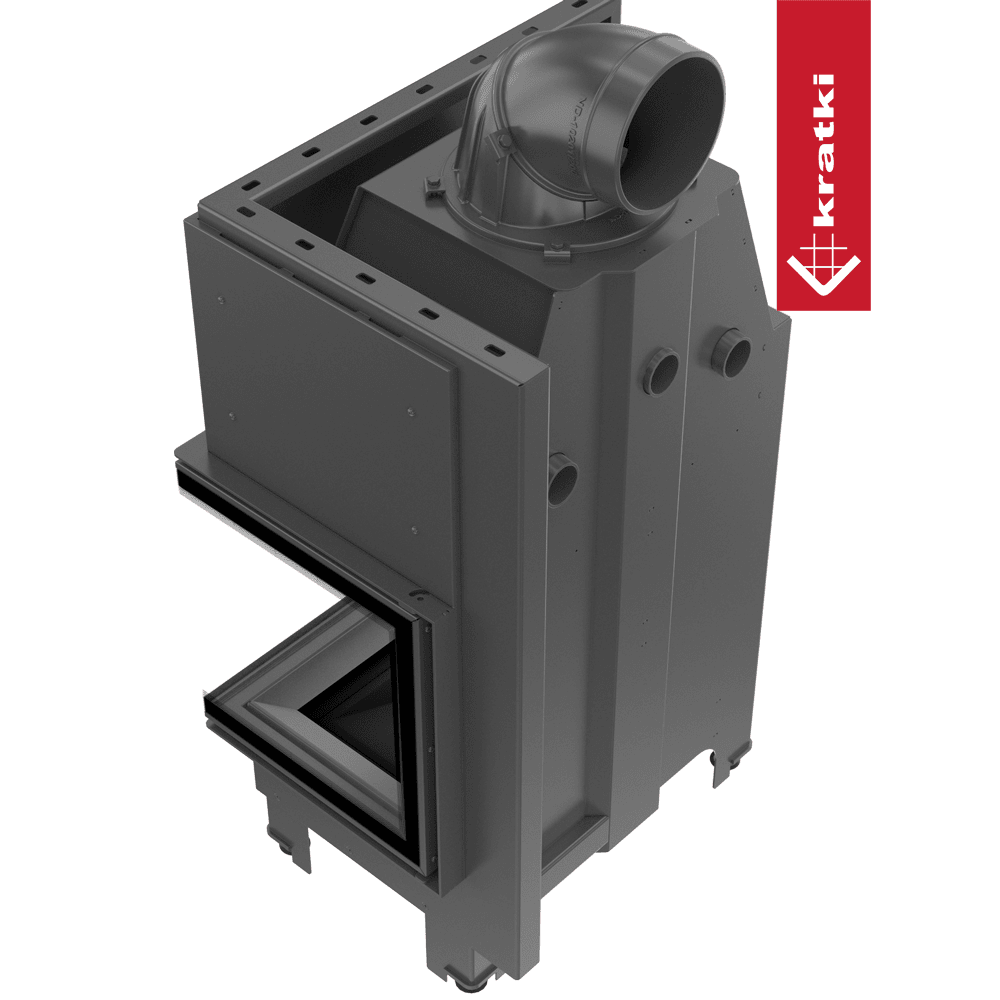 Kratki Kamineinsatz aus Stahl KRATKI MBZ rechts 13 kW Ø 200 gebogenes Glas schwarz Verkleidung