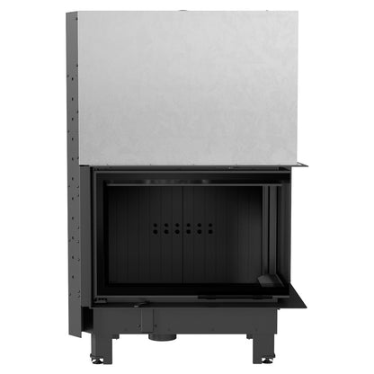 Kratki Kamineinsatz KRATKI MBM rechts 10 kW Ø 200 mit Schiebetür gebogenes Glas schwarz Verkleidung