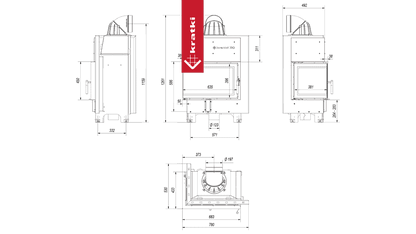 Kratki Kamineinsatz aus Stahl KRATKI MBM links 10 kW Ø 200