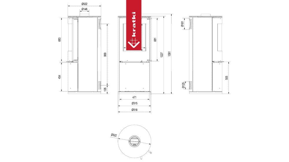Kratki Kaminofen aus Stahl KRATKI PICARD Ø 150 9 kW schwarz Verkleidung