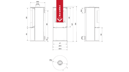 Kratki Kaminofen aus Stahl KRATKI PICARD Ø 150 9 kW schwarz Verkleidung