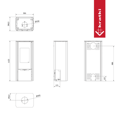 Kratki Kaminofen aus Stahl KRATKI ENYO Ø 150 8 kW