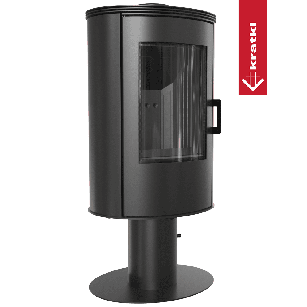 Kratki piec wolnostoj? cy Koza AB STAL DR NOGA OBROTOWA GLASS z wylotem spalin fi 150 czarny termotec
