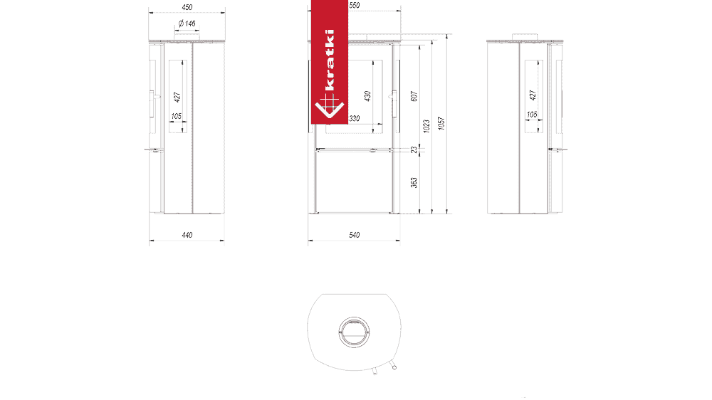 Kratki Kaminofen aus Stahl KRATKI FALCON VIEW Ø 150 10 kW schwarz Verkleidung
