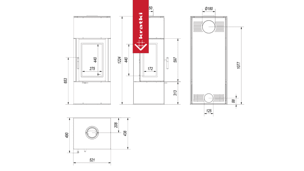 Kratki Kaminofen aus Stahl KRATKI THOR VIEW Ø 150 8 kW schwarz Verkleidung