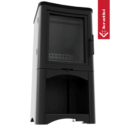 Kratki Kaminofen aus Stahl KRATKI K5 Ø 150 7 kW Holzregal schwarz Verkleidung