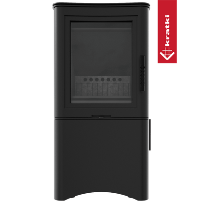 Kratki Kaminofen aus Stahl KRATKI K5 Ø 150 7 kW regal für holz mit Tür schwarz Verkleidung