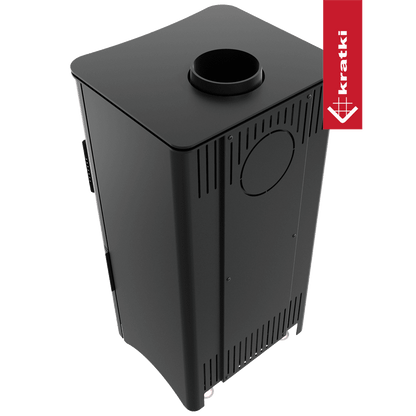 Kratki Kaminofen aus Stahl KRATKI K5 Ø 150 7 kW regal für holz mit Tür schwarz Verkleidung