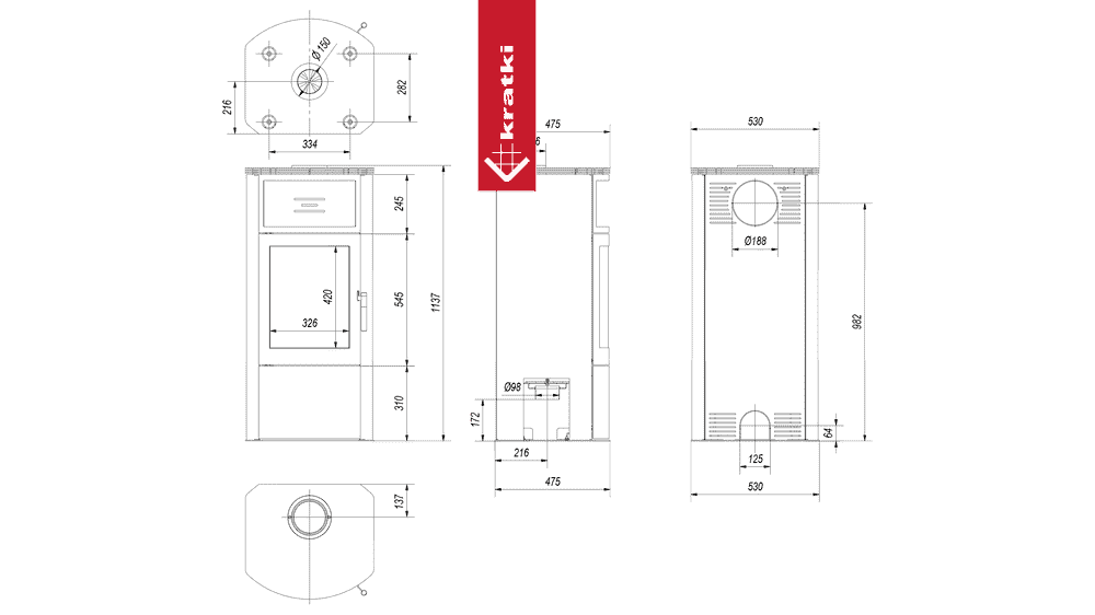 Kratki Kaminofen aus stahl KRATKI TITAN Ø 150 11 kW schwarz Verkleidung