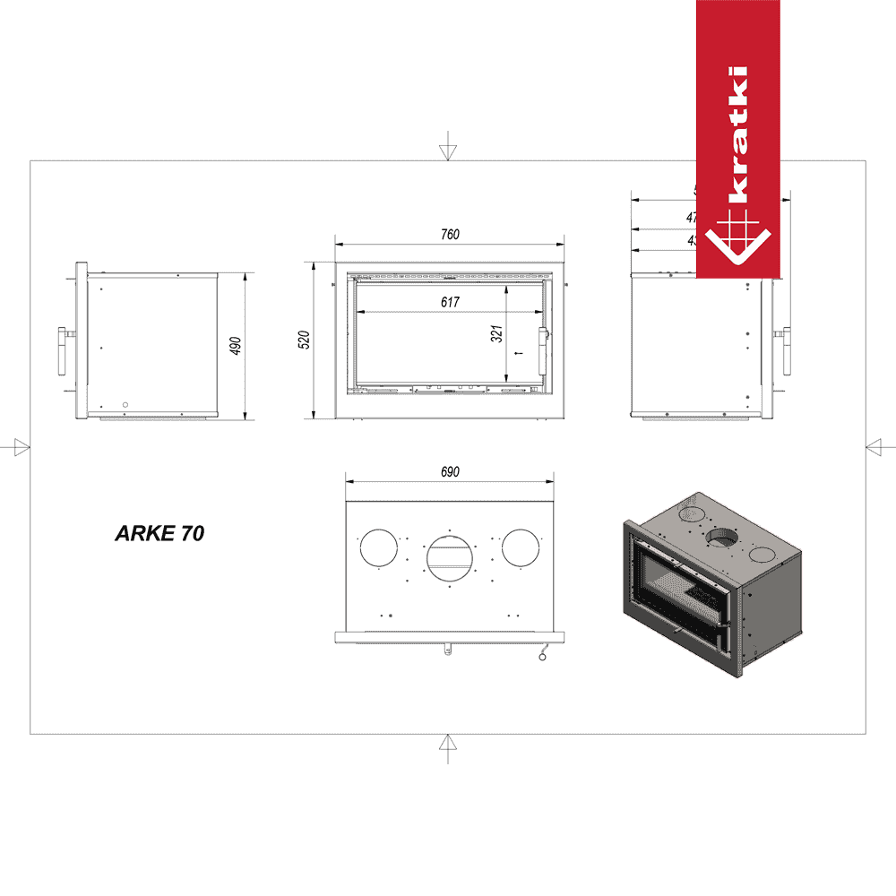 Kratki Kamin-Kassette KRATKI ARKE 70 8 kW Ø 150 schwarz Verkleidung