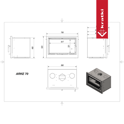 Kratki Kamin-Kassette KRATKI ARKE 70 8 kW Ø 150 schwarz Verkleidung
