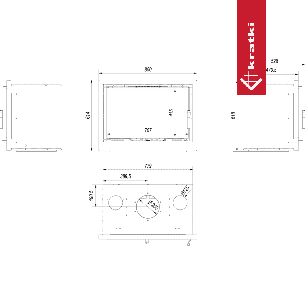 Kratki Kamin-Kassette KRATKI ARKE 80 12 kW Ø 200 schwarz Verkleidung