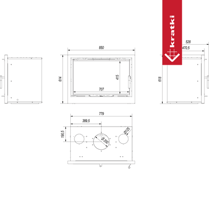 Kratki Kamin-Kassette KRATKI ARKE 80 12 kW Ø 200 schwarz Verkleidung
