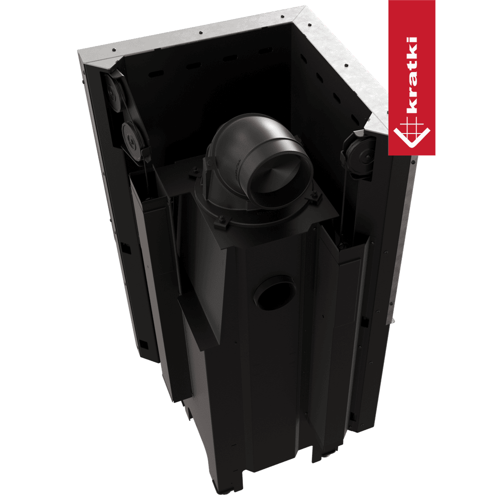 Kratki Kamineinsatz aus Stahl KRATKI VNL 480/480 8 kW Ø 200 mit Schiebetür schwarz Verkleidung