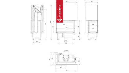 Kratki Kamineinsatz KRATKI VNL 810/410 14 kW Ø 200 mit Schiebetür schwarz Verkleidung
