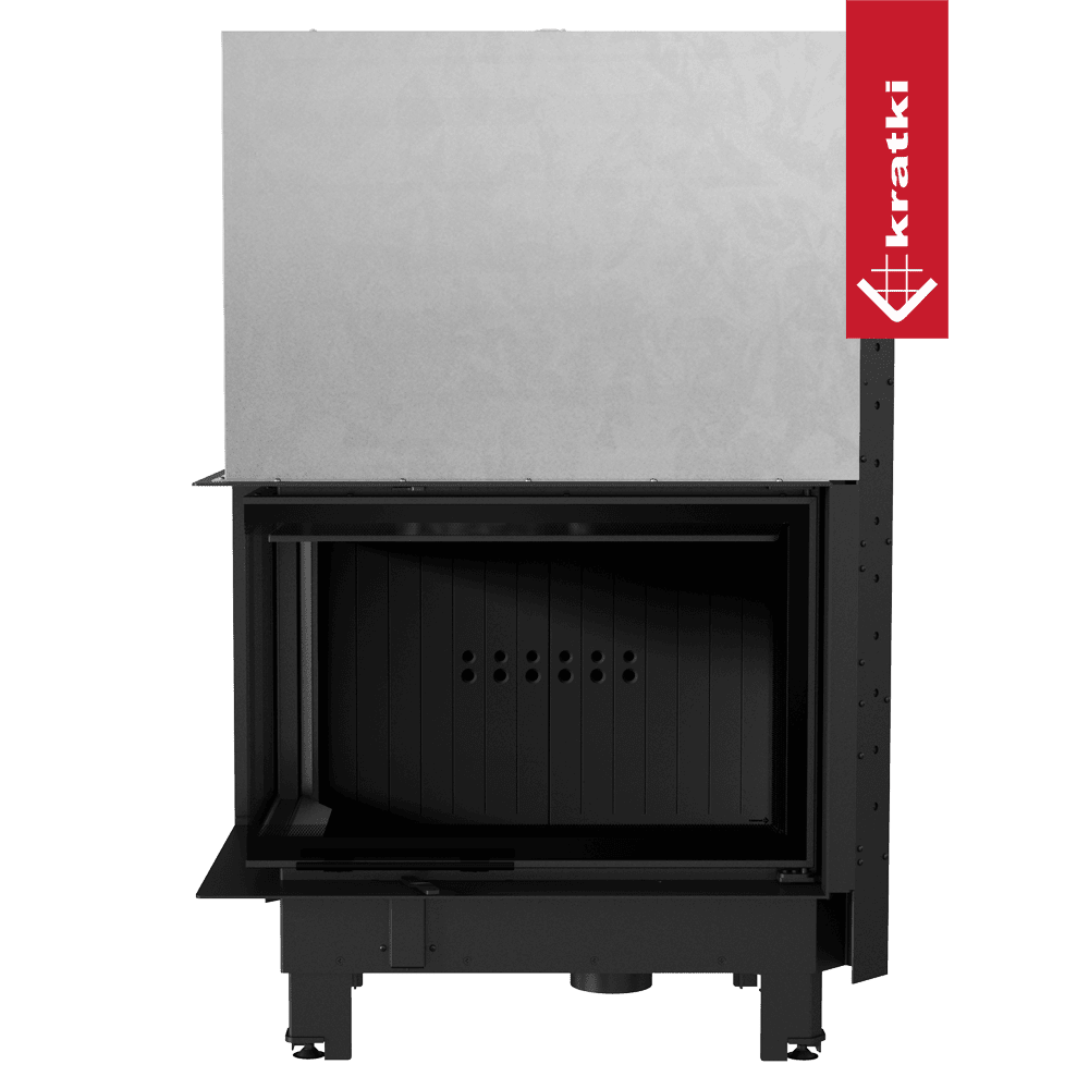 Kratki Kamineinsatz KRATKI MBA links 17 kW Ø 200 mit Schiebetür gebogenes Glas schwarz Verkleidung