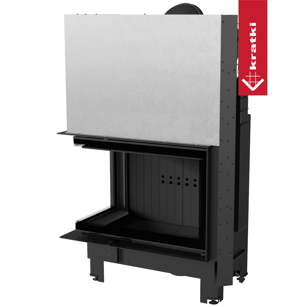 Kratki Kamineinsatz KRATKI MBA links 17 kW Ø 200 mit Schiebetür gebogenes Glas schwarz Verkleidung