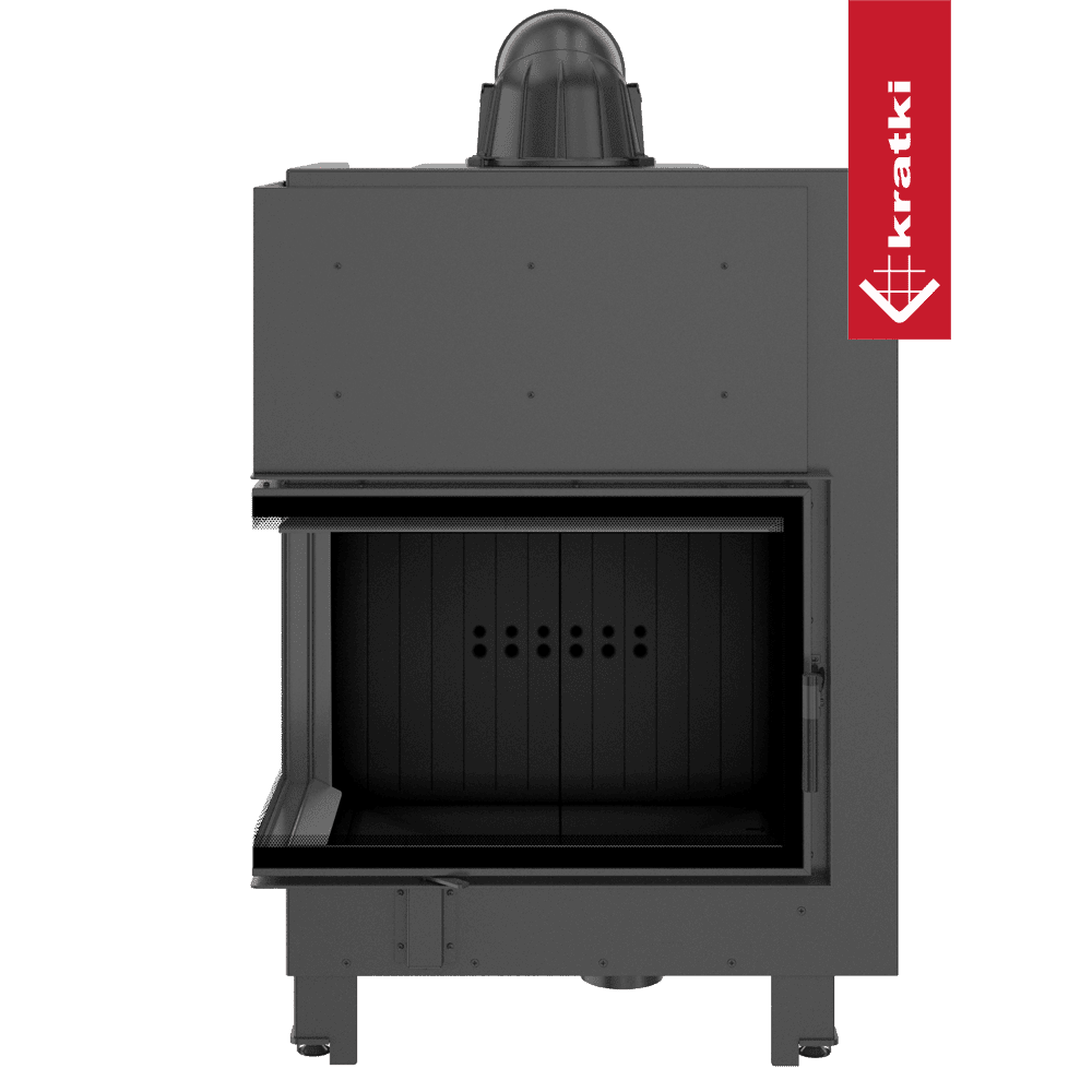 Kratki Kamineinsatz aus Stahl KRATKI MBA links 17 kW Ø 200 gebogenes Glas schwarz Verkleidung