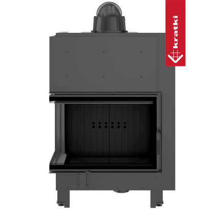 Kratki Kamineinsatz aus Stahl KRATKI MBA links 17 kW Ø 200 gebogenes Glas schwarz Verkleidung