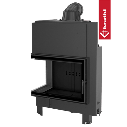 Kratki Kamineinsatz aus Stahl KRATKI MBA links 17 kW Ø 200 gebogenes Glas schwarz Verkleidung