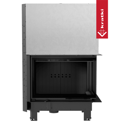 Kratki Kamineinsatz KRATKI MBA rechts 17 kW Ø 200 mit Schiebetür gebogenes Glas schwarz Verkleidung
