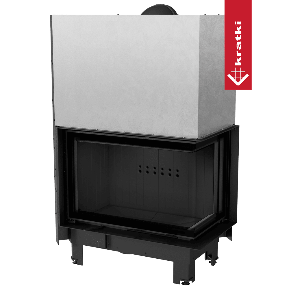 Kratki Kamineinsatz KRATKI MBA rechts 17 kW Ø 200 mit Schiebetür gebogenes Glas schwarz Verkleidung
