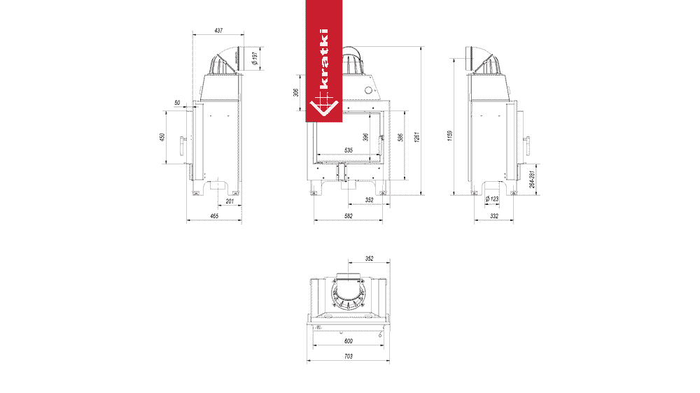 Kratki Kamineinsatz aus Stahl KRATKI MBM 10 kW Ø 200 schwarz Verkleidung