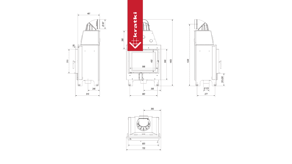 Kratki Kamineinsatz aus Stahl KRATKI MBZ 13 kW Ø 200 schwarz Verkleidung