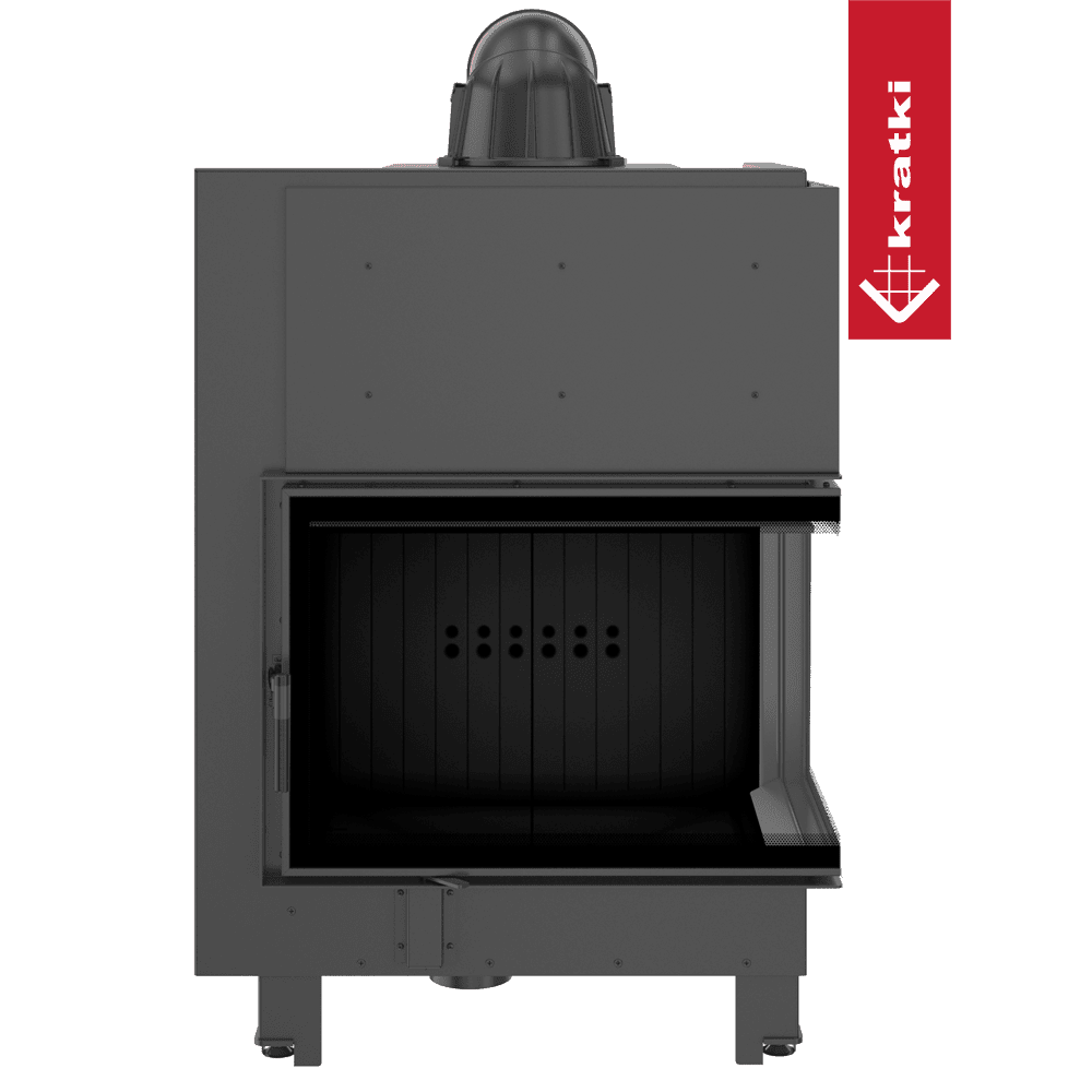 Kratki Kamineinsatz aus Stahl KRATKI MBA rechts 17 kW Ø 200 gebogenes Glas schwarz Verkleidung