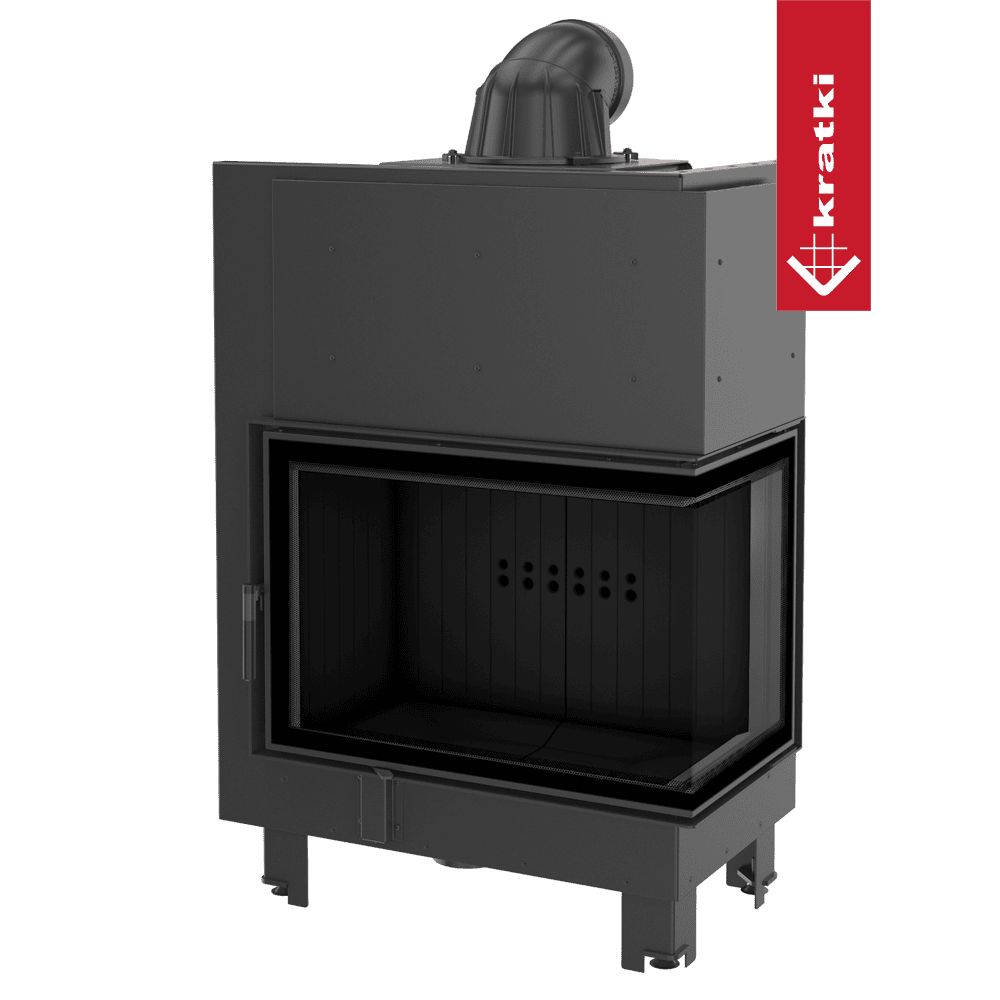 Kratki Kamineinsatz aus Stahl KRATKI MBA rechts 17 kW Ø 200 gebogenes Glas schwarz Verkleidung