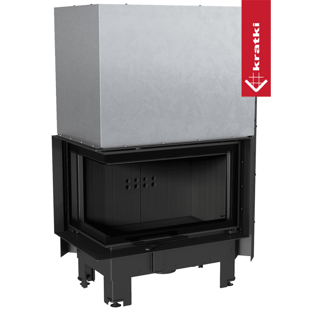 Kratki Kamineinsatz KRATKI MBM links 10 kW Ø 200 mit Schiebetür gebogenes Glas schwarz Verkleidung