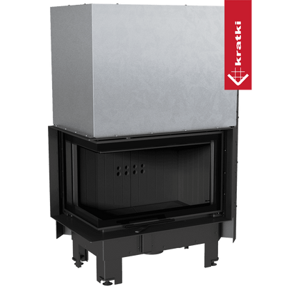 Kratki Kamineinsatz KRATKI MBM links 10 kW Ø 200 mit Schiebetür gebogenes Glas schwarz Verkleidung