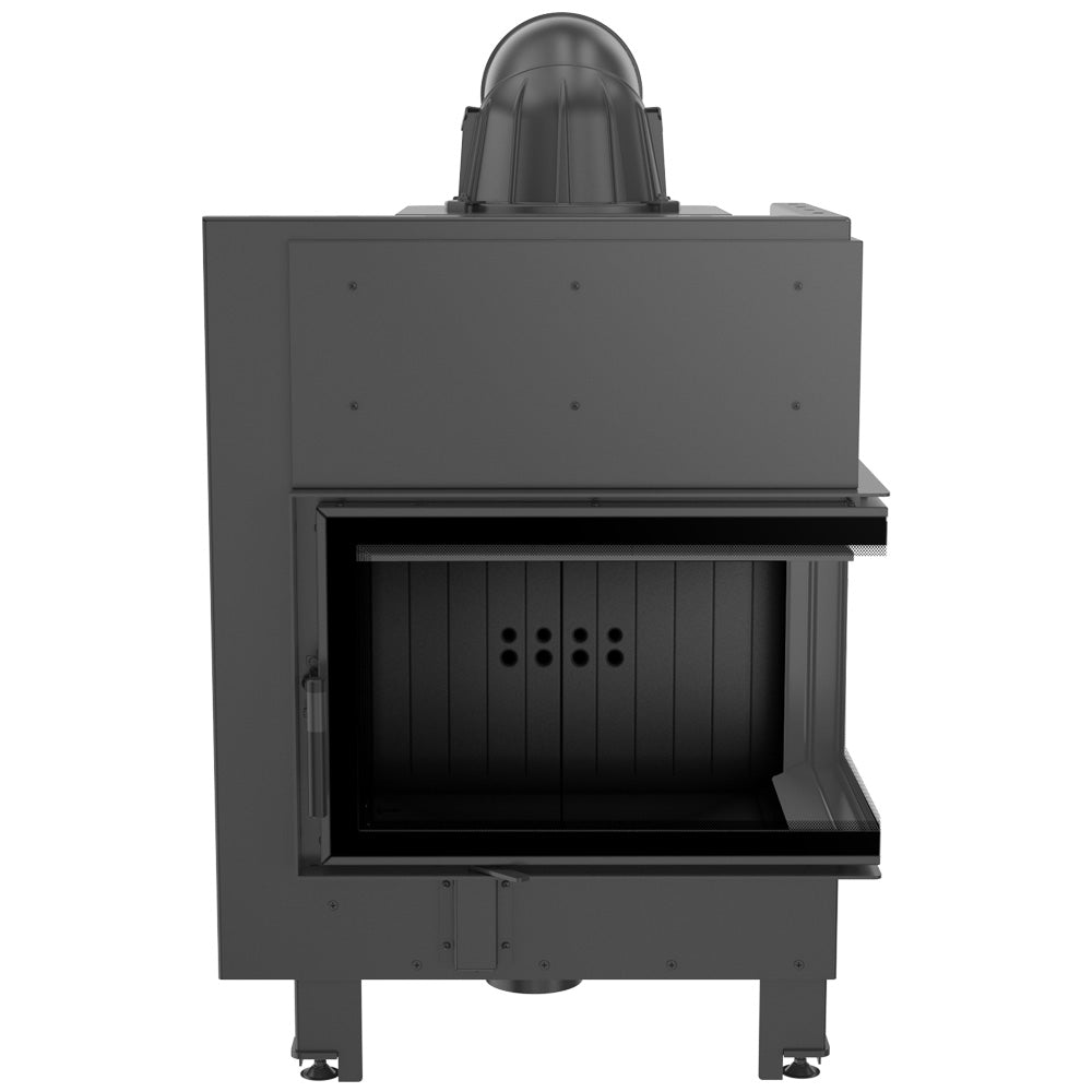 Kratki Kamineinsatz aus Stahl KRATKI MBM rechts 10 kW Ø 200 gebogenes Glas schwarz Verkleidung