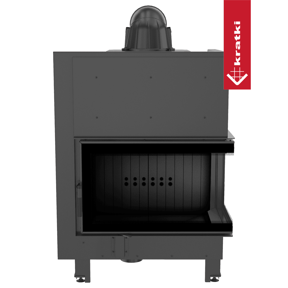 Kratki Kamineinsatz aus Stahl KRATKI MBO rechts 15 kW Ø 200 gebogenes Glas schwarz Verkleidung