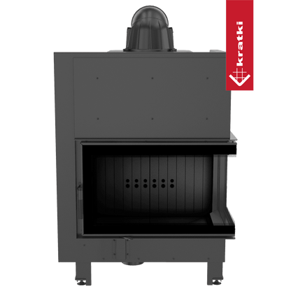 Kratki Kamineinsatz aus Stahl KRATKI MBO rechts 15 kW Ø 200 gebogenes Glas schwarz Verkleidung