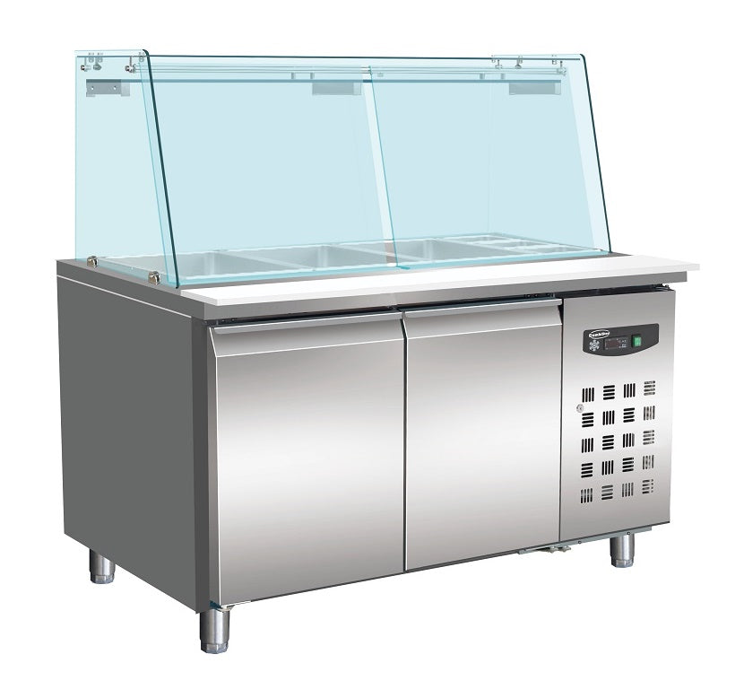 CombiSteel 700 KÜHLTISCH MIT GLAS 2 TÜREN  3X 1/1 + 3X 1/6 GN BEHÄLTER