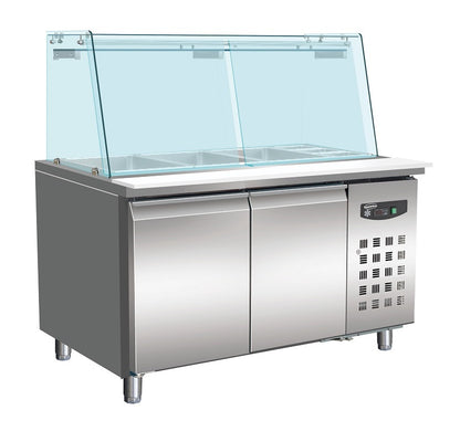 CombiSteel 700 KÜHLTISCH MIT GLAS 2 TÜREN  3X 1/1 + 3X 1/6 GN BEHÄLTER