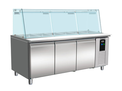 CombiSteel KÜHLTISCH MIT GLAS 3 TÜREN  5X 1/1 GN BEHÄLTER